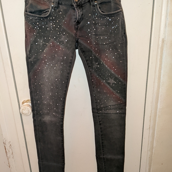 SEQUINED REBEL FLAG BLACK JEANS - Picture 1 of 4